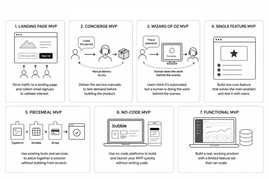MVP Development: Complete Guide to Building, Testing & Scaling Your Product 6 Different Types of MVPs